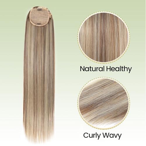 LACE PLUS 32 Inch Synthetic Ponytail Extensions P18/613 Blonde Highlights Clip-In Hairpiece