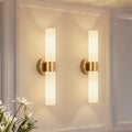 Hardwired Wall Sconces Set of Two - Modern Bathroom & Living Room Lighting with Milky White Glass - Brushed Gold & 22 Inch Variation