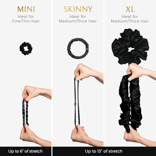 Curlfriend 4 Pack Mini Mulberry Silk Scrunchies for Women - Onyx Black, Gentle Curl Hold