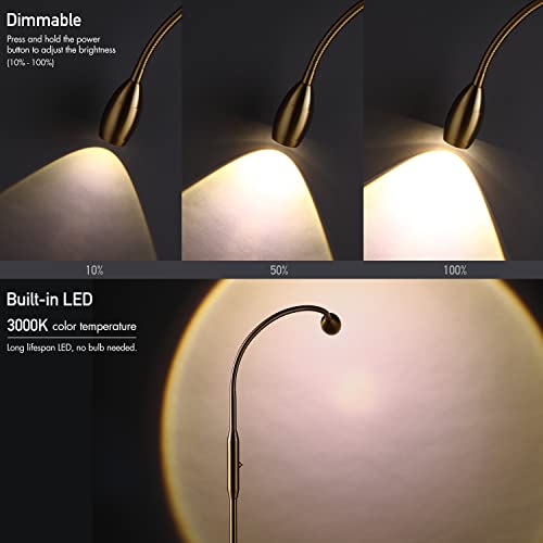 Adjustable LED Floor Lamp with Dimmable Spotlight - Antique Brass