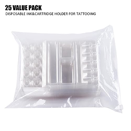 Dragoart Medium Size 25Pc Tattoo Ink Caps & Cartridge Holders Set - Disposable Ink Cups & Trays