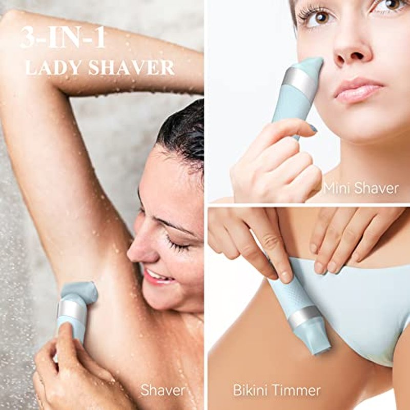 3-in-1 Electric Razor for Women,Dual-Foil Electric Shaver for Woman Face,Legs,Armpit,Rechargeable Bikini Trimmer,3-,Intimate Shaver with Illumination,Public Hair Trimmer Women (Light Blue)