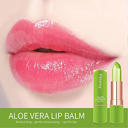 Petansy 3 Packs Aloe Vera Lipstick, Lips Moisturizer Long Lasting Nutritious Lip Balm Magic Temperature Color Change Lip Gloss-Set
