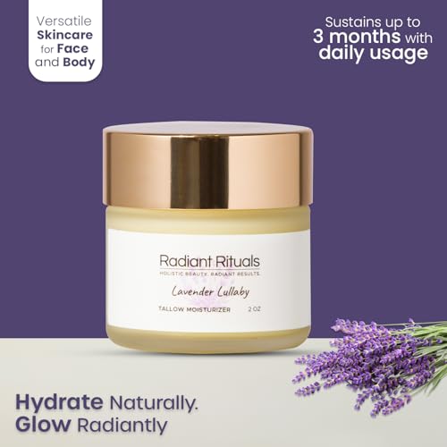 Organic Grass-Fed Beef Tallow Balm w/ Raw Honey, Beeswax, Coconut Oil, Shea Butter, Jojoba Oil - Moisturizer Cream for Face - Non Toxic Skincare for Sensitive Dry Skin, Hydration - (Lavender)
