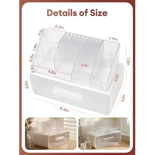 LIARTY Nail Drill Holder with Drawer: Acrylic Nail Drill Bits Holder Makeup Organizer Case for Brush - Beauty Cosmetic Storage Box for Dresser Countertop and Bathroom Vanity