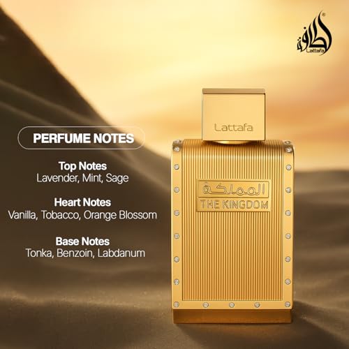 Men's Eau De Parfum Spray - The Kingdom Lattafa 3.4 Fl Oz - Sage Lavender Mint