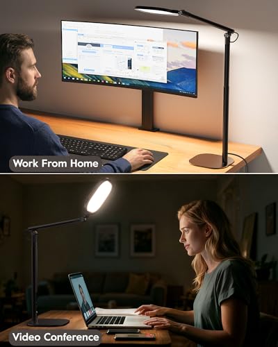 Tall LED Desk Lamp with 50 Light Modes - Eye-Care Edge-Lit Home Office Light - Black 1Pack