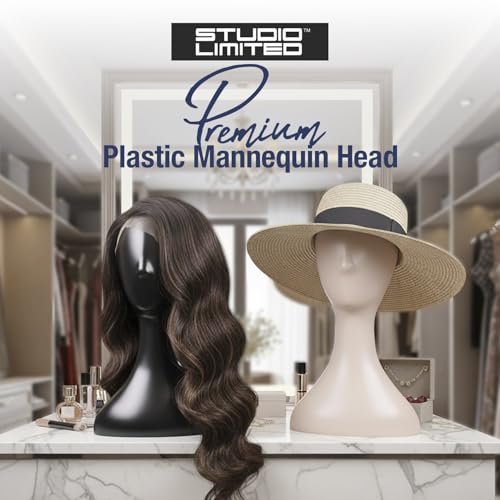 16 Inch Plastic Mannequin Head Set - Nude 2 Pack with Adjustable Angles