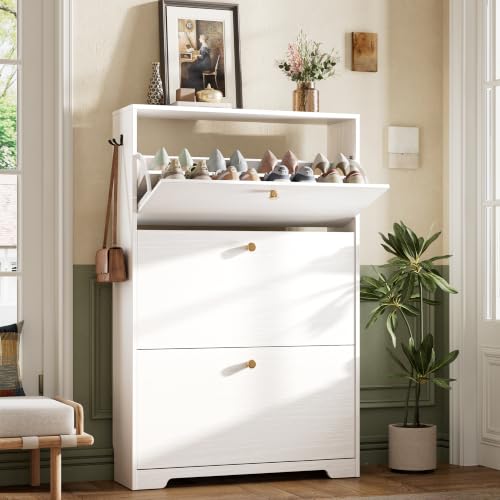 Nicetree White 3-Drawer Narrow Shoe Cabinet | Freestanding Modern Shoe Storage for Entryway