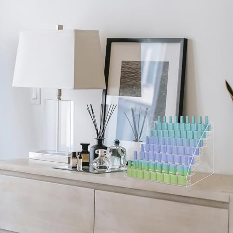 2 Packs 7 Tiers Nail Polish Holder Organizer, Multi-Level Acrylic Nail Polish Display Cases Rack, Clear Essential Oil Storage Display Stand - Hold up to 70 Bottles (2 Packs A)