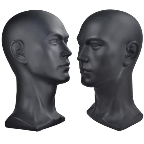 Male Mannequin Head Display Stand for Wigs Glasses Hat Jewelry Cosmetology - Matte Black