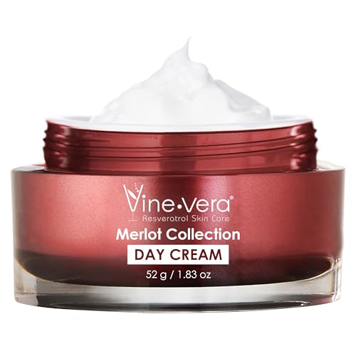 Vine Vera Merlot Day Cream - Resveratrol Skin Care Face Moisturizer - Anti Aging - Also Contains Oats, Shea Butter - 1.83 Oz