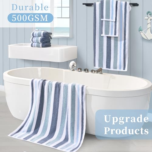 Blue Gray & White Waffle Cotton Washcloth Set - 6 Pack, 13x13 Inches