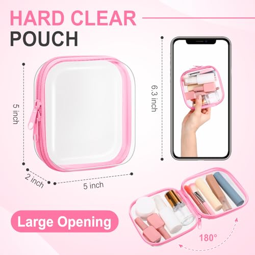 Clear Hard Zipper Cases Set - Pink, 6 Pack, 5 x 5 x 2 Inch