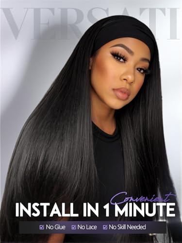 30 Inch Straight Headband Wig for Black Women - Synthetic Half Wig, Glueless, Natural Look - Black