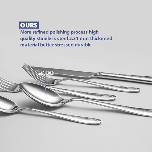 Silverware Set for 8 - Silver Daisy Pattern Stainless Steel Flatware, Modern Kitchen Utensils