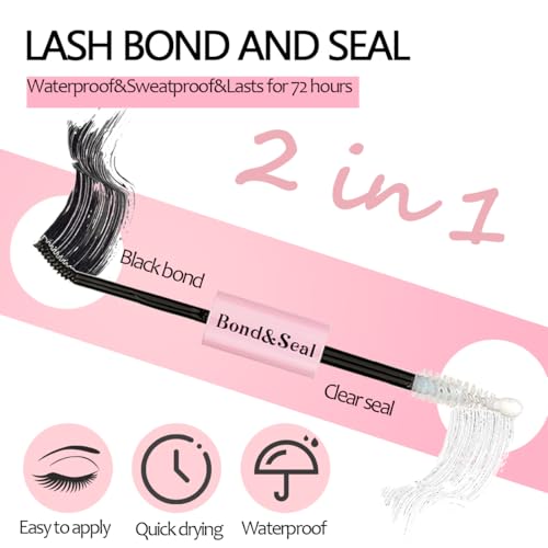 Lash Bond and Seal Kit 2Pcs DIY Lash Extension Waterproof Lashe Cluster Glue 72h Hold Portable Individual Lash Glue for Eyelash Extensions Beginners Black Bond&Clear Seal(5ml+5ml£©