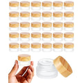 Glass Jar With Lid, 32 Pack 5 Gram Glass Containers With Lids Cosmetic Container With Wood Grain Lid Round Sample Container For Makeup,Lotion,Eye Creams,Scrub Cream,Home Travel