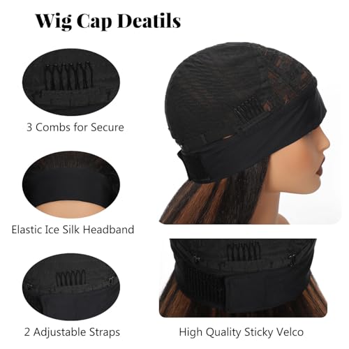 20 Inch Kinky Straight Headband Wig for Black Women 1B/30 Ombre Brown