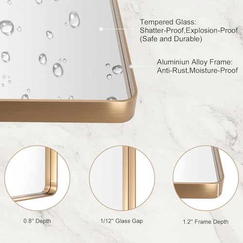 24x36 Inch Gold Bathroom Mirror - Modern Wall Vanity Mirror with Aluminum Frame - Variation: 36L x 24W