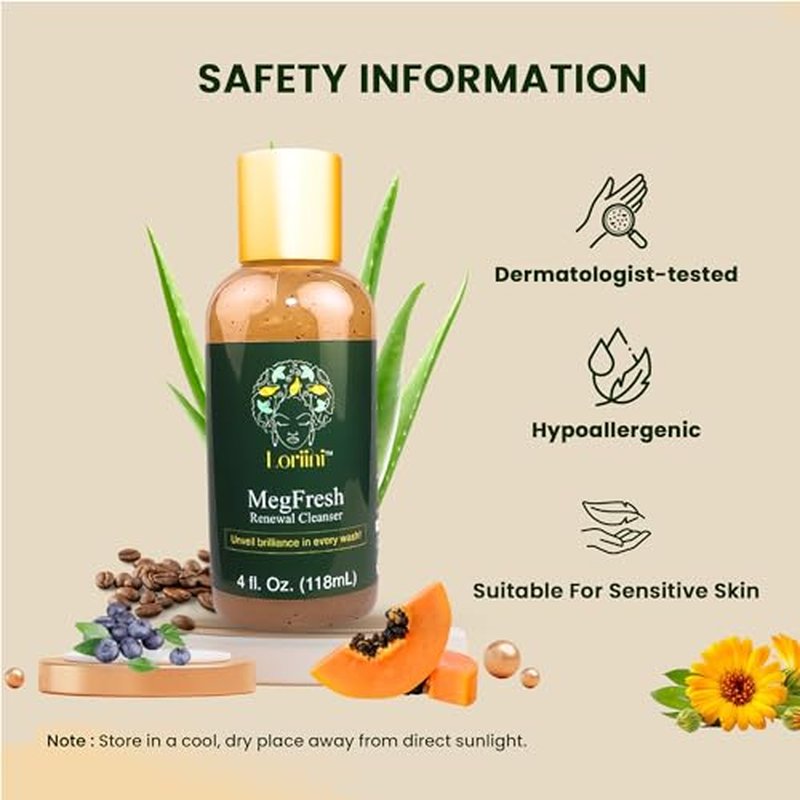 MegFresh Facial Cleanser | Made in USA | Exfoliating Face Scrubber With Aloe, Papaya, Natural Fruit Extracts | Face Wash for Acne & All Skin Types | Revitalizing Skin Care for Women ? 4oz