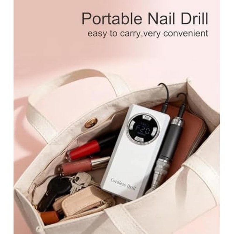 ?Professional Nail Drill - Lumcrissy 40000RPM Electric Nail File Drill Kit - Portable Rechargeable Cordless Efile Machine for Acrylics Gel Nails for Home Salon Manicure Pedicure