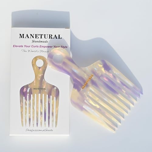 Long-Tooth Afro Hair Comb for Women and Men - 2 Pack White Purple Variation
