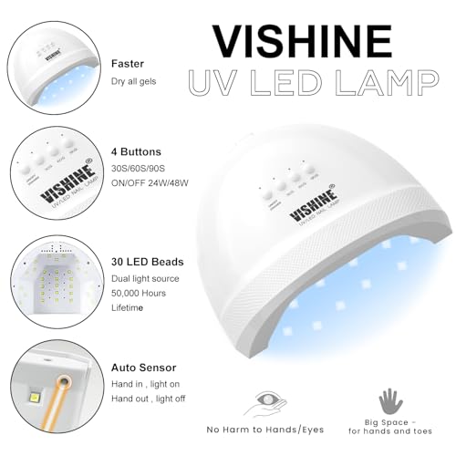 Vishine UV LED Nail Lamp Gel Polish Kit C002 — 32 Colors + Base & Top Coats, Includes Lamp, Tools