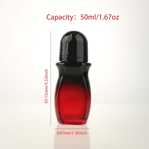 COSIDEA 5 PCS Empty 50ml 1.67oz Dark Gradient red glass oil roller bottles refillable Deodorant container applicator in bulk