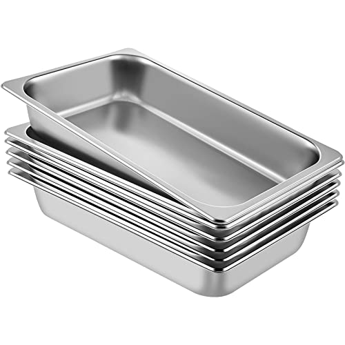 Full Size 4 Inch Deep Stainless Steel Hotel Pans 6 Pack - Anti-Jam Food Storage for Catering & Steam Tables