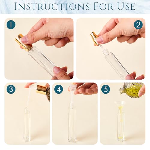 Domensi 10ml Gold Glass Perfume Atomizer Spray Bottle Set, Leakproof & Refillable