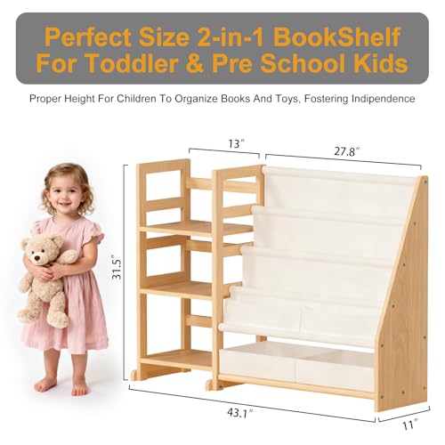 CACEJO Cream White 3-Tier Kids Bookshelf Toy Storage Organizer for Nursery