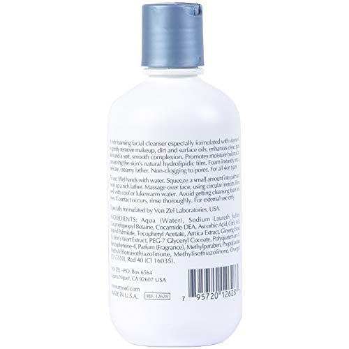 REXSOL Vitamin C Foaming Gel Face Wash | Anti-Aging Cleanser for Sensitive Skin | Natural Daily Facial Cleanser with Vitamins A & E - 8.1 OZ