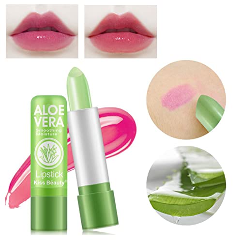 5 Pack Aloe Vera Color Changing Lipstick, 24 Hours Long Lasting Moisturizing Temperature Color Changing Aloe Vera Lip Gloss Lip Balm, Korean PinkPH Magic lipstick labiales magicos pintalabios