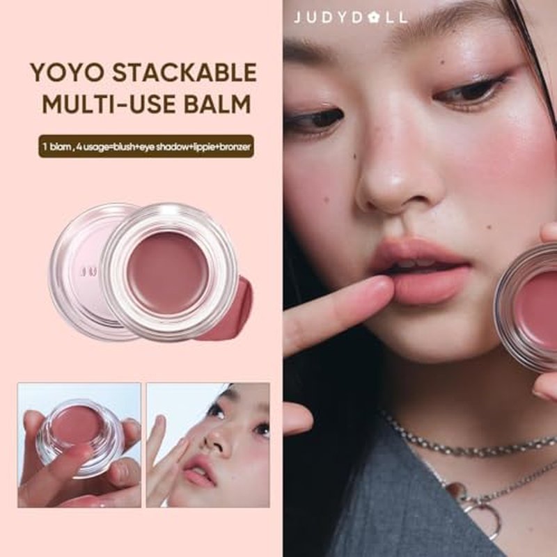 JUDYDOLL Multi-Use Balm - Cream Blush + Eyeshadow + Lip, Non-Greasy & Non-Cracking, 53% Nourishing Essence with Squalane & Hyaluronic Acid, Lightweight Travel Makeup