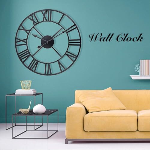 Black 30 Inch Large Roman Numeral Wall Clock - Antique Metal Decor, Waterproof Indoor Outdoor