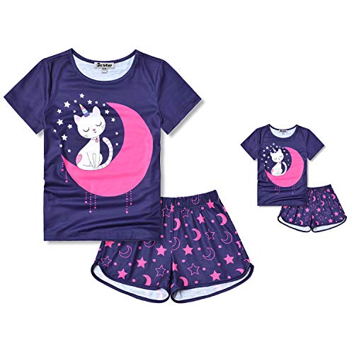 Kids Unicorn Pajamas Set - Matching Dolls & Girls Sleepwear for 10-11 Years Cat Moon Variation