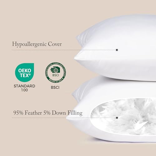PureDown 26x26 Inch Feather & Down Pillow Inserts Set of 4 - Supportive and Plush