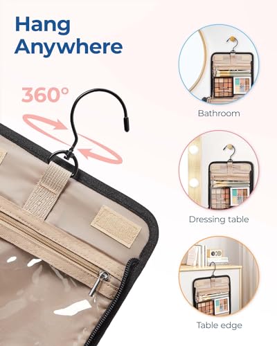Travel Toiletry Bag for Women - Large Water-Resistant Cosmetic Organizer with Hanging Hook - Cherry Red