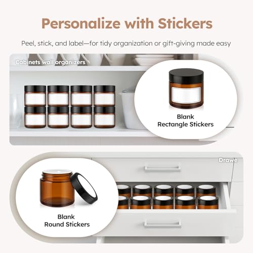 Amber Glass Jars with Black Lids - 2 oz, 36 Pack, Travel & Storage