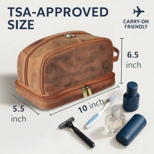 RUSTIC TOWN Leather Toiletry Bag - Waterproof Ditty Kit for Men and Women, Travel Organizer for Full-Size Essentials, TSA Approved