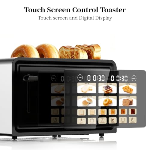 WARSOLT Black 4-Slice Touch Screen Toaster with 6 Level Browning & Memory Function