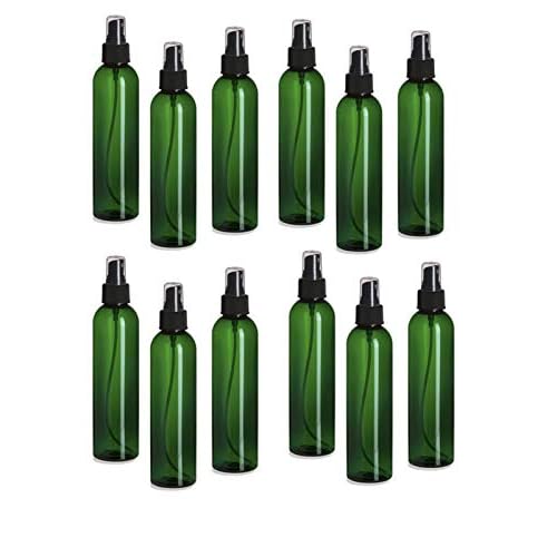 Natural Farms 12 Pack ? 8 oz -Green Cosmo Plastic Bottles ? Black Fine Mist Atomizer spray - for Essential Oils, Perfumes, Cleaning Products