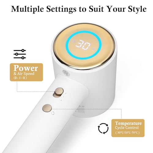 CoralBoxer White Hair Dryer with 110,000 RPM Brushless Motor, GFCI Safety Plug & LED Display