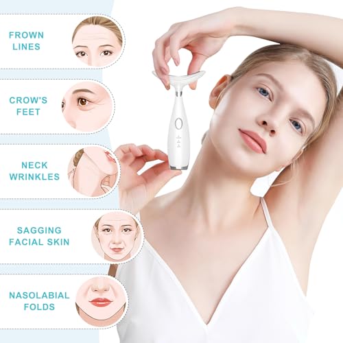 Neck Face Beauty Device, Skin Care Face Massager, 3 in 1 Facial Massage Tool with Heating & Vibration, White