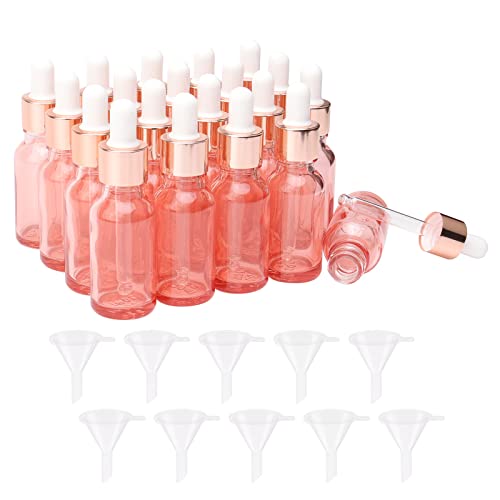 20Pcs 20ml Pink Glass Dropper Bottles - Refillable Travel Perfume & Essential Oil Containers