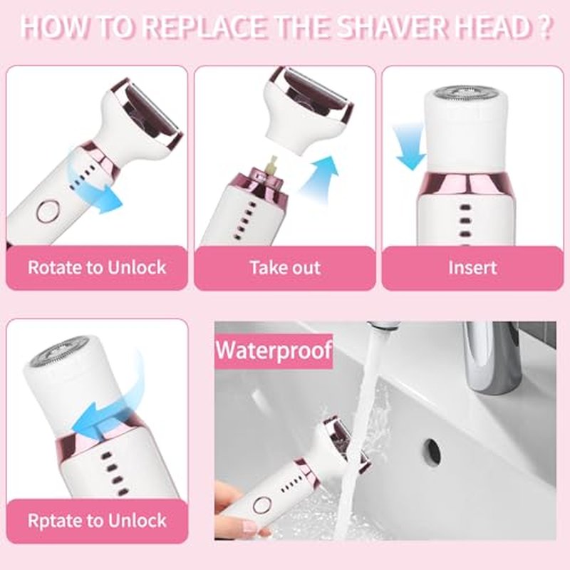 Electric Razor for Women Men with LED Display,4 in 1 Ladies Wet & Dry Body Razors and Facial Hair Remover, Rechargeable Hair Removal Kit for Nose Face Body Leg Bikini Arm Hair (White)