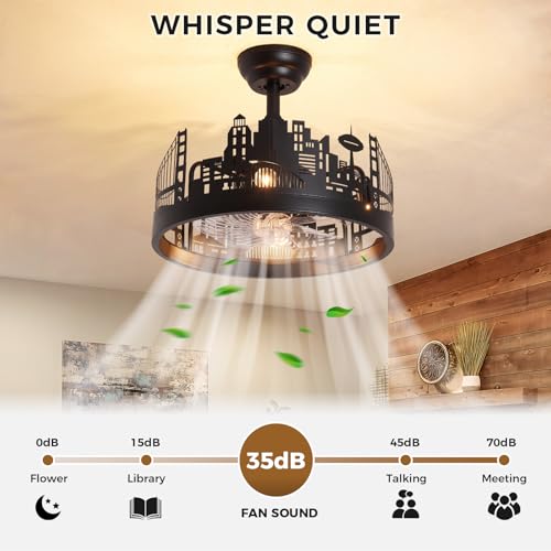 Industrial Ceiling Fan with Light and Remote Control, 18-Inch