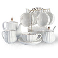 White Porcelain Royal Tea Set for 6 with Teapot Sugar Bowl & Strainer - 8 OZ Cups