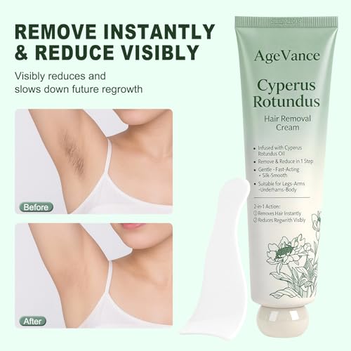 AgeVance Cyperus Rotundus Hair Removal Cream Pack of 3 - Gentle & Effective for Arms, Legs & Underarms, 3.52 Oz Each